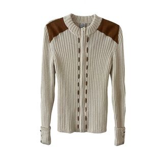 Inca Fashion Alpaca cardigan sweater w/leather details & front zipper